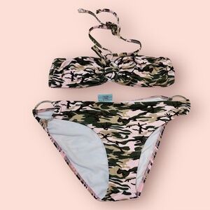 Letarte Maui, Military Hawaii Royal Micro Bikini Set with Rings Size L